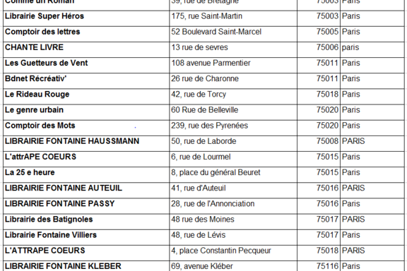  Liste des librairies participantes à Paris
