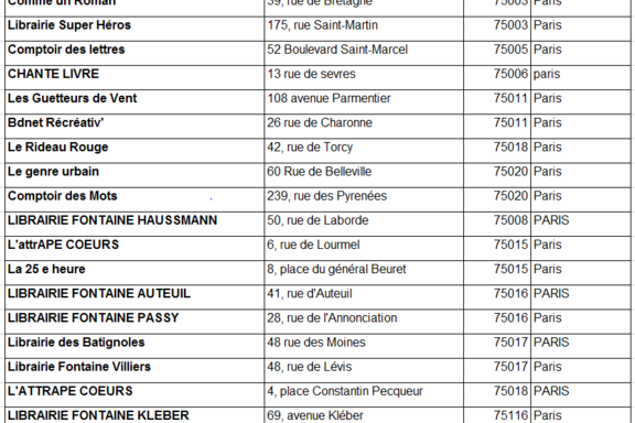 Liste des librairies participantes à Paris