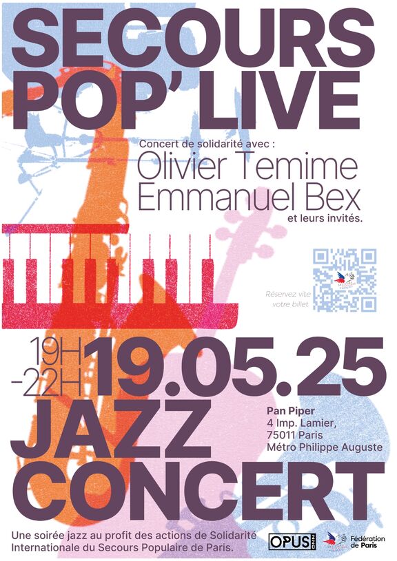 Secours Pop' Live : un Jazz Concert le 19.05.2025 de 19 h à 22 h au Pan Piper